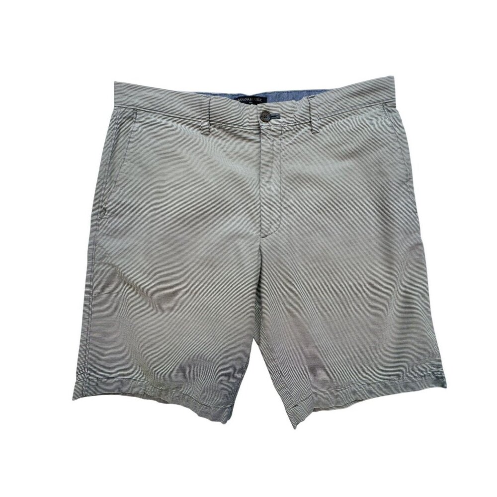 Banana Republic Mens Striped Chino Shorts Size 36 Gray White Summer Casual